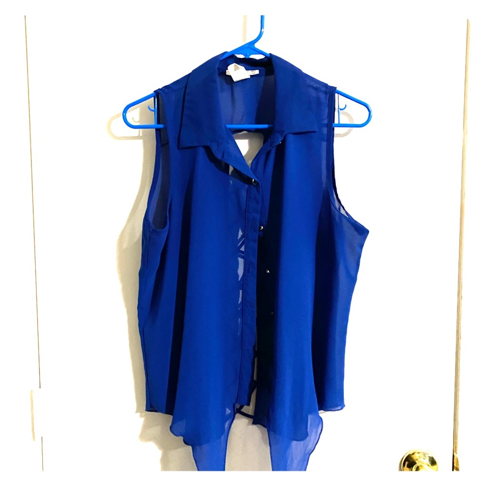 Royal blue button up sleeveless top